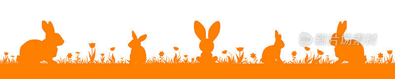 Silhouette of rabbits în a field  isolated on white background.